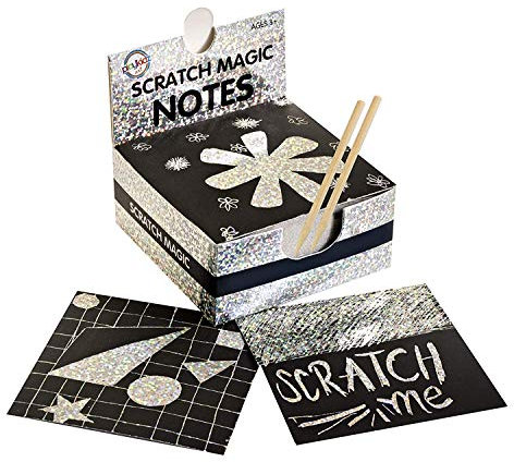 Playkidiz Rayure Trousse d'art- Remarques à gratter Magiques Outils pour Stylets pour Enfants, Adultes -100 Feuilles de Papier Noir - Cartes holographiques colorées, des Notes, des Images sans Encre