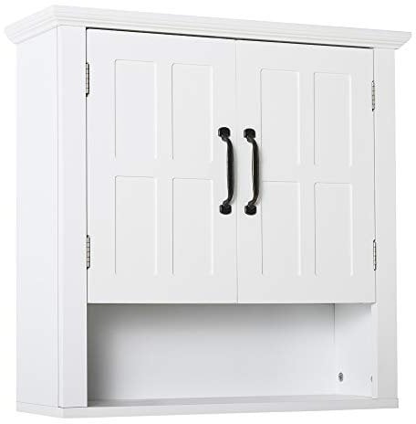 HOMCOM Badschrank Küchenschrank Hängeschrank Badezimmerschrank Badregal Wandschrank vestellbarer Einlegeboden Holz Weiß 60 x 19,8 x 58 cm