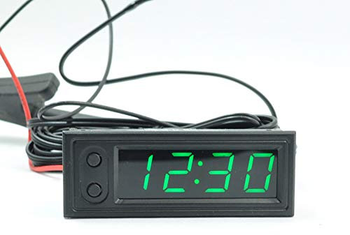 TTAototech 3 in 1 Clocks auto, orologio elettronico LED luminoso Termometro voltmetro di alta precisione (verde)