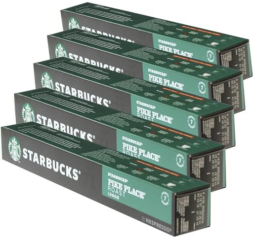 Starbucks Pike Place Lot de 50 capsules de café rôti Lungo Medium Roast Café torréfié Compatible Nespresso