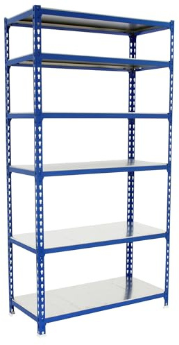 Simon Rack Schwerlastregal, 2500x1100x500 mm, Bis 200 kg Belastbar, 6 Verstellbare Ablagen, Kellerregal, Lagerregal, Blau/Verzinkt - Simonclick