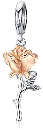 3D Rosen-Anhänger aus 925er-Sterlingsilber / Roségold, kompatibel mit Pandora Armbändern, Halskette