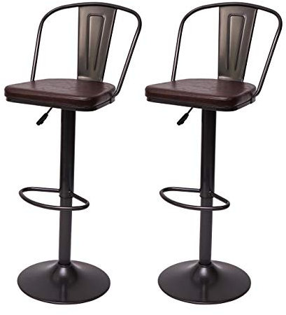 2er-Set Barhocker HWC-H10a, Tresenhocker Barstuhl, höhenverstellbar drehbar Industrial Kunstleder Metall - Vintage braun
