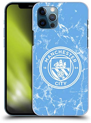 Head Case Designs Officially Licensed Manchester City Man City FC Blue White Mono Marble Badge Hard Back Case Compatible With Apple iPhone 12 / iPhone 12 Pro