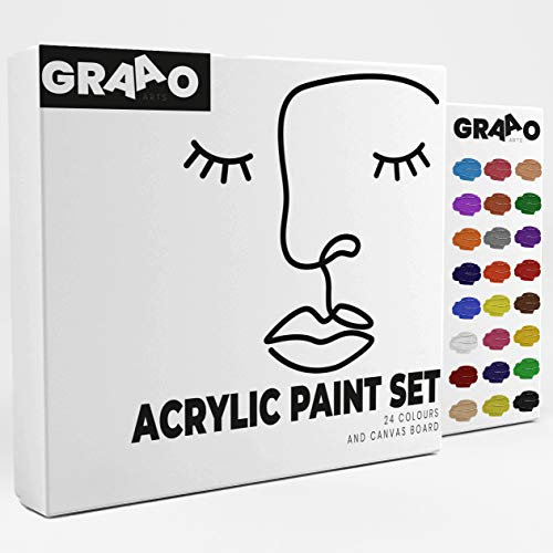 Acrylic Paints Set – Large 22ml Tubes of Paint And Canvas Board, Premium Art Supplies and Craft Paints For Canvas, Ceramic, Wood, Rocks And Clay, Acrylic Paint kit For Artists To Professionals