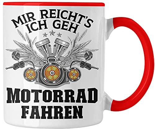 Trendation - Motorradfahrer Geschenk für Männer Motorrad Tasse mit Spruch Kaffeetasse für Biker Herren (Rot)