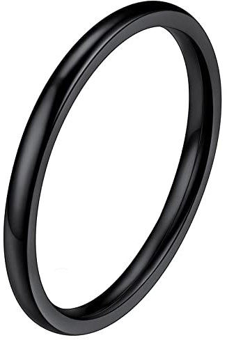 FaithHeart Schwarz hochgepoliert Stapelring Bandring 2mm Silber Vorsteckring Damen Mädchen Midi Fingerring Paarring Verlorbungsring Trauring für Jahrstag Hochzeit