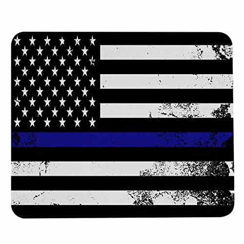 Pehede Tapis de souris vintage noir et blanc à rayures bleues, petit tapis de souris personnalisé avec motifs pour femme, tapis de souris de jeu en caoutchouc antidérapant, 20 x 24 cm