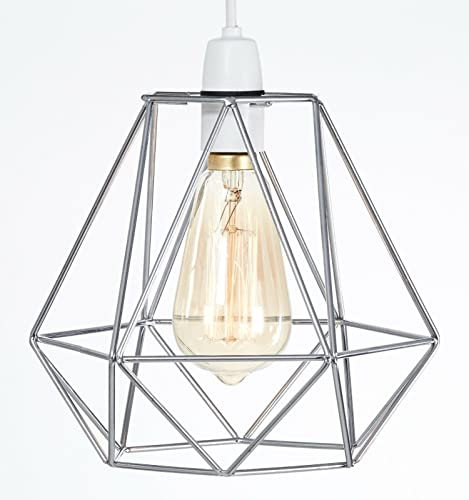 Retro Design Metal Wire Basket Cage Ceiling Pendant Light – Vintage Industrial Style – Easy Fit Chrome Lamp Shade