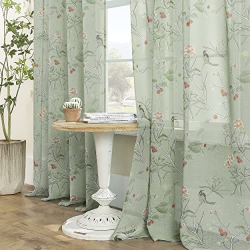 XTMYI Niedliche Retro-Vorhänge für Schlafzimmer, Esszimmer, Natur-Cottagecore-Dekor, durchscheinende dekorative Vorhänge für Küche, Badezimmer, Fenster, 160 cm Länge, Salbeigrün