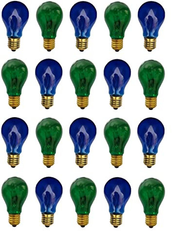 Provance 20x Glühlampe Glühbirne Standard E27 Fassung 25W 25 Watt 10x Blau 10x Grün Klar