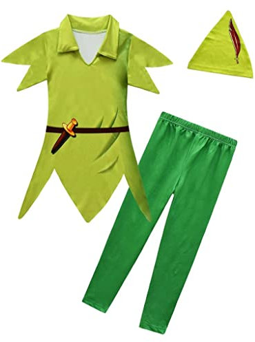 Lito Angels Peter Pan Costumes with Hat for Kids Boys Fancy Party Dress Up Outfit Set Age 4-5 Years, Green (Tag Number 110)
