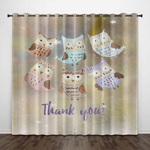 loyaltyer Gardinen Blaue Eule Vorhang 3D Weicher Blickdichte Vorhänge Thermovorhang Kälteschutz Schlaufenschal 2er Set mit Ösen für Schlafzimmer Wohnzimmer Kinderzimmer, 245x140 cm(HxB)