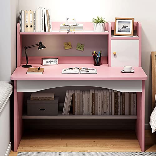 Computer Desk with Storage Shelves,Home Office Desks Modern Simple Writing Desk,Space Saving PC Table for Study Writing/Workstation,Easy Assemble(80x45x105cm(31x18x41in), Pink 1)