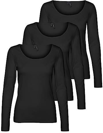 VERO MODA Damen VMMAXI My LS Soft UNECK NOOS 3-Pack, Black/Black & Black, L