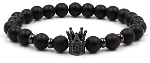 Whoiy Perlenarmband, Armband Schwarz Zirkonia Legierung Krone Geburtstagsgeschenk Perlenarmband für Sie 19cmx8mm
