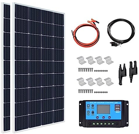 RayGenius Kit De Panneaux Solaires Monocristallins 400w 12v 800w avec RéGulateur De Charge 40A pour Caravanes ExtéRieures, Remorques De Bateau, Camping-Cars, Bateaux (avec Accessoires),Two