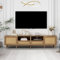 BTM TV Stand With Real Rattan Design, Solid Wood Legs, 200 x 37 x 49 cm, Light Brown