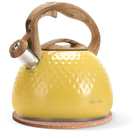 Tea Kettle - Harriet Tea Pot for Stove Top, 2.5 QT Whistling Tea Kettle with 5-Layers Durable Bases - Food Grade Stainless Steel Kettles with Hot-Resistant Handle Gas Electric Applicable, Yellow