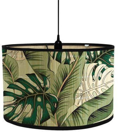 Morbuy Abat-Jour en Bambou, Motif Plante Floral Tropical, Diamètre 30cm Abat-Jour Tambour Rechange pour Lampe de Chevet, Lampe de Table, Lampadaire, Lampe de Plafond, Décorer (Monstera)