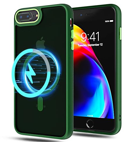 YmhxcY for iPhone 8 Plus/iPhone 7 Plus Case,Frosted Translucent Back Cover,Supports wireless charging Magnetic case,Military Grade Drop Protection,for iPhone 8 Plus/iPhone 7 Plus Case(Dark Green)