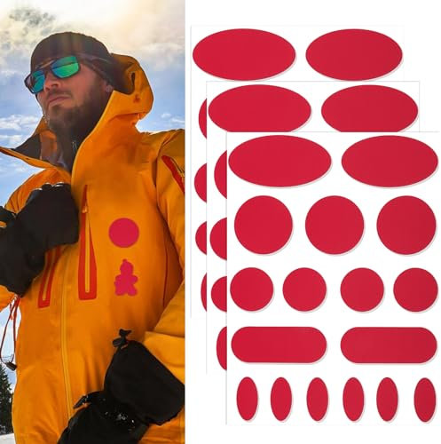 Skystuff Lot de 51 patchs adhésifs en nylon pour réparation de veste, tente, vêtements d'extérieur, réparation de trous dans les vêtements, sacs de couchage, forme ronde et ovale, grand rouge