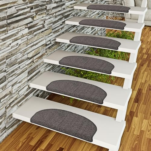 Snapstyle Natur Sisal Stufenmatte Halbrund Einfarbig, Größe/Ausführung/Menge:24x65 cm (halbrund) 15 Stck., Farbe:Stone Mix