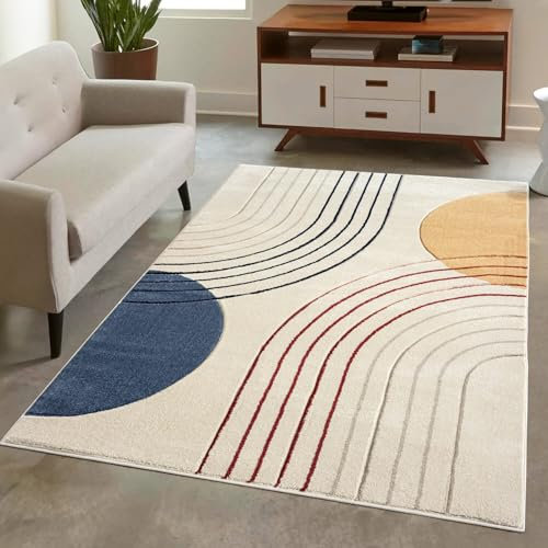 carpet city Teppich Kurzflor Multi - 140x200 cm - Moderne Wohnzimmer-Teppiche Geometrisch, Kreis-Muster mit 3D-Optik - Flachflor Bodenbelag Deko Schlafzimmer, Esszimmer