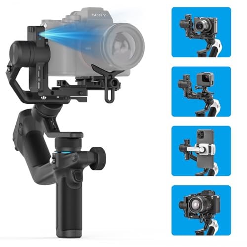 Feiyu SCORP Mini 2 - Cardán estabilizador Todo en 1 para cámaras sin Espejo, GoPro y Smartphones, cardán portátil de 3 Ejes con Seguimiento de AI, Pantalla táctil y Mango Integrado, Color Negro