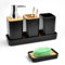 ADERTOS Juego de Accesorios de Baño, 5 PCS Accesorios de Baño de Bambú, Soporte para Cepillo de Dientes, Jabonera, Taza de Cepillo de Dientes, Dispensador de Jabón para Baño Cocina Dormitorio