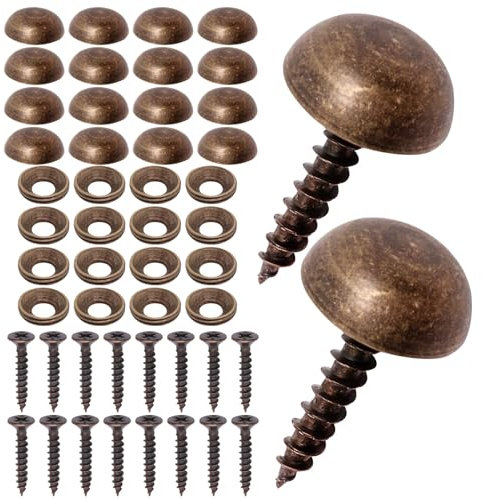 BENLIUDH Viti a specchio, confezione da 16 viti autofilettanti in ottone puro, con tappi decorativi (bronzo, 15 mm)