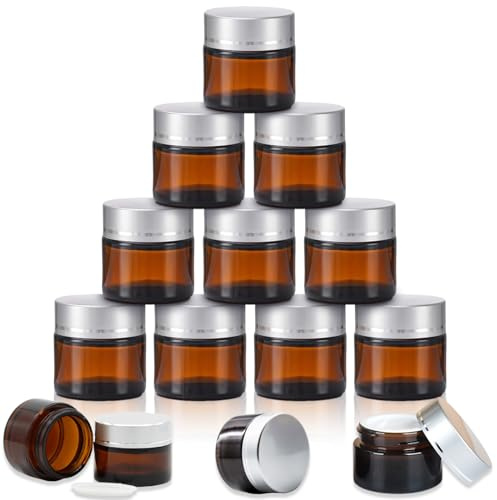 Fanchu Lot de 10 pots en verre ambré vides pour crème, pots à crème en verre avec couvercle et liner pour cosmétiques, crèmes, lotions, huiles essentielles (10 ml)