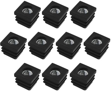 eMagTech 10 Pièces 20x20mm M8 Roulettes Réglables Carrées écrous Bouchons de Tuyau Embouts de Tuyau en Plastique pour Chaises de Garde-robe Couvre-pieds Trampolines Pieds de Meubles Noir
