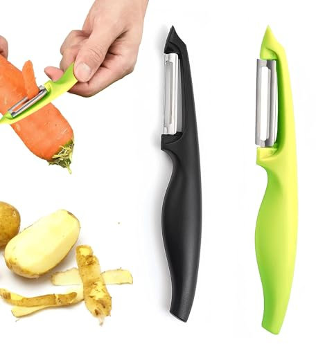 Tigmew Pack de 2 peladores de frutas, pelador de verduras, pelador de patatas universal, mango ergonómico, mango cómodo, apto para zurdos y diestros, pelador de verduras para verduras, patatas y zana