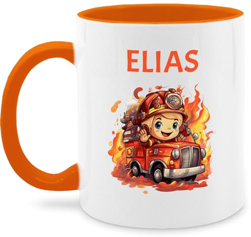 Tasse Tassen 325ml - Feuerwehr - Geschenk Feuerwehrmann mit Name personalisiert I Löschfahrzeug Motiv - 325 ml - Orange - personalisierte kinder feuerwehrtasse feuerwehrauto auto kaffeetasse