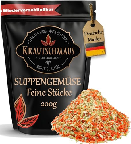 200g Suppengemüse getrocknet von Krautschmaus, Suppengewürz ohne Zusatzstoffe, Suppe Gemüse, Premium Suppengrün getrocknet