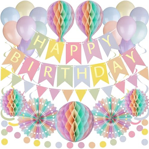 Reutilizable Kit Decoración Cumpleaños de Colores Pastel - Globos y Pancarta, Banderines, Guirnalda, Decoraciones Panal, Decoracion Cumpleaños Niña y Mujer, 32 Piezas por Itsy Bitsy Party Co.