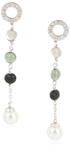 MAJORICA Pendientes Largos de Plata Rodiada con Perlas Blancas y Cristales de Murano, 6,3 cm, Elegancia Artesanal de la Colección Algaida