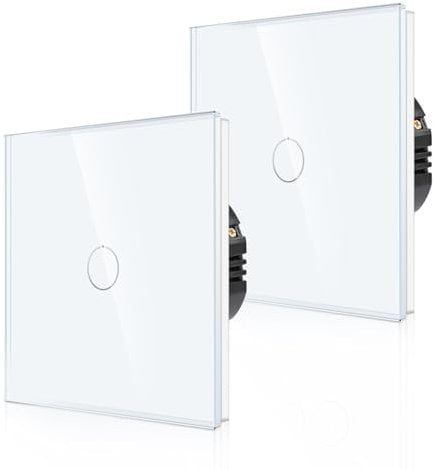 Lot de 2 interrupteurs à bascule tactiles encastrés CNBINGO - Blanc - Interrupteur simple avec LED d'état et panneau en verre - Interrupteur mural 1 bouton - Paire uniquement avec cette série