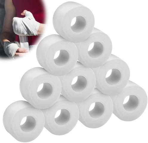 10 Rollen Sport Tapes, 2,5cmx10m Sporttape Sport, Tape Sport, Fußball Tape, Tapeverband, Selbstklebende Sportbandage für Fußball Klettern Alle Sportarten(Weiß)