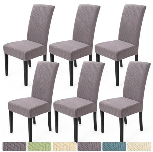 BalladHome Stuhlhussen 6er Set Stretch Stuhlhussen Moderne Twill Jacquard Stuhlbezug Esszimmerstühle Stuhlbezug Abnehmbar Waschbar Chair Covers für Esszimmer Küche Hotel (Dunkelgrau, 6er Set)-XW