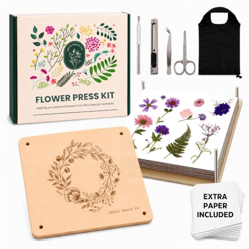 Extra Large Flower Press Kit | 11x11 10 Layers Wooden Pressing Boards, Tools & Bag | Crafting Kits for Adults & Kids | DIY Pressed Flower Plant Preservation Kit | Bouquet Preservation | Great Gift
