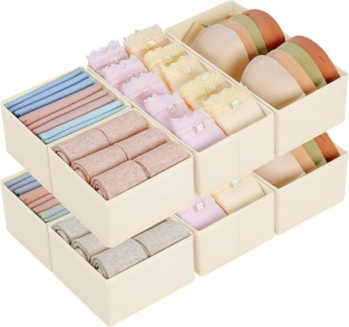 Homsorout Kleiderschrank Unterwäsche Organizer - 8er Set Pax Organizer | Schubladen Organizer, Faltbare Aufbewahrungsbox Stoff Aufbewahrung, Geeignet für kommode, Socken, BHs, Babykleidung, Beige