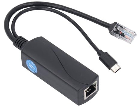 Elprico Gigabit Type C PoE Splitter 5V/4A,PoE to USB C Adapter, IEEE802.3af/at Compliant 10/100/1000Mbps for Pi 5 5B,Security IP Cameras and More