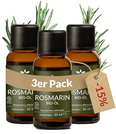 Heldengrün® BIO Rosmarinöl Haare [HOCHDOSIERT] für Kopfhaut & Bart 3x30 ml | für kräftigeres Haar, Kopfhaut & Bart · Bio-zertifiziert (COSMOS) · Dermatologisch getestet · Deutsches Startup