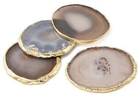 JSCARLIFE Untersetzer aus natürlichem Achat für Getränke, Achatscheiben, 4 Stück, 7,6–10,2 cm, Edelstein-Trinkgeschirr, Bar-Glasuntersetzer für Couchtisch, Achat-Dekor für Zuhause, Einweihungsfeier