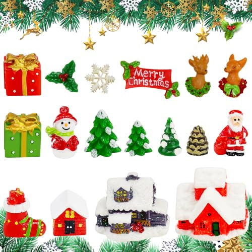 LIMITADA 17 Stück Weihnachten Miniatur Ornament Kits Niedlichen Cartoon Xmas Decor Mini Weihnachten Kleine Figuren Puppenhaus Weihnachtsmann Landschaft Weihnachten Deko für Home Garden Party (17pcs)