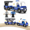 LiRiQi Holzeisenbahn Zug Polizeiauto Eisenbahn Lok Kinder, Polizei Spielzeugauto mit Sound und Licht, Zugset Kompatibel mit Thomas Brio, Spielzeugauto für Kleinkinder Junge und Mädchen