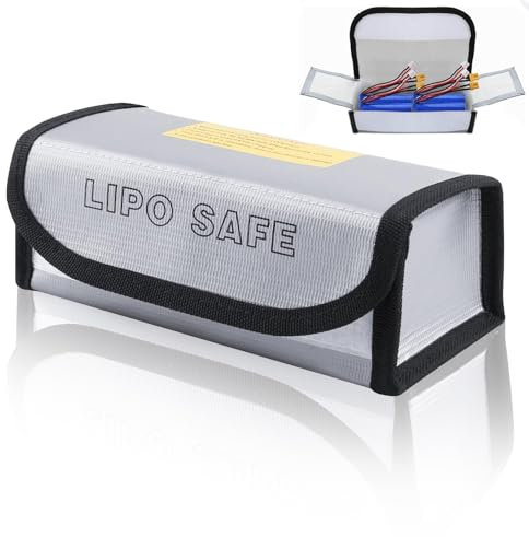 Erzekrim Akku Tasche Lipo Safe Bag Lipo Batterie Tasche Für Akkus Lipo Akku Aufbewahrungsbox Feuerfest Lipo Batterie Tasche Klettverschluss Feuerbeständige Sicherheit Schutztasche Silber (1 Stück)