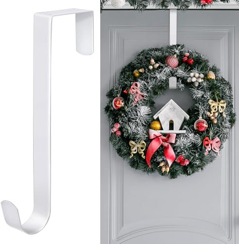 Aodaer 12 Inches White Christmas Wreath Door Hanger Metal Wreath Hook Non-Slip Christmas Hanging Hooks for Party Christmas Holiday Home Decoration